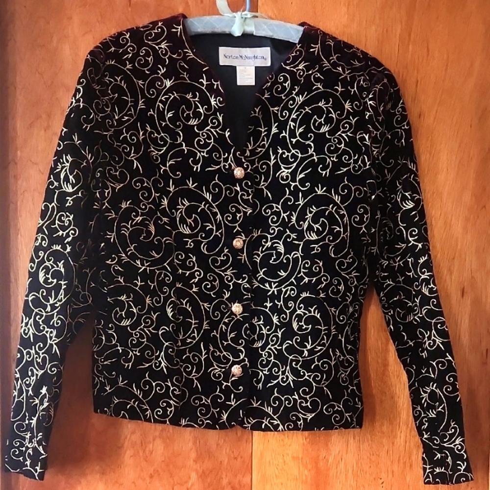 Norton McNaughton Dark Brown and Gold Velvet Jacket Size 12